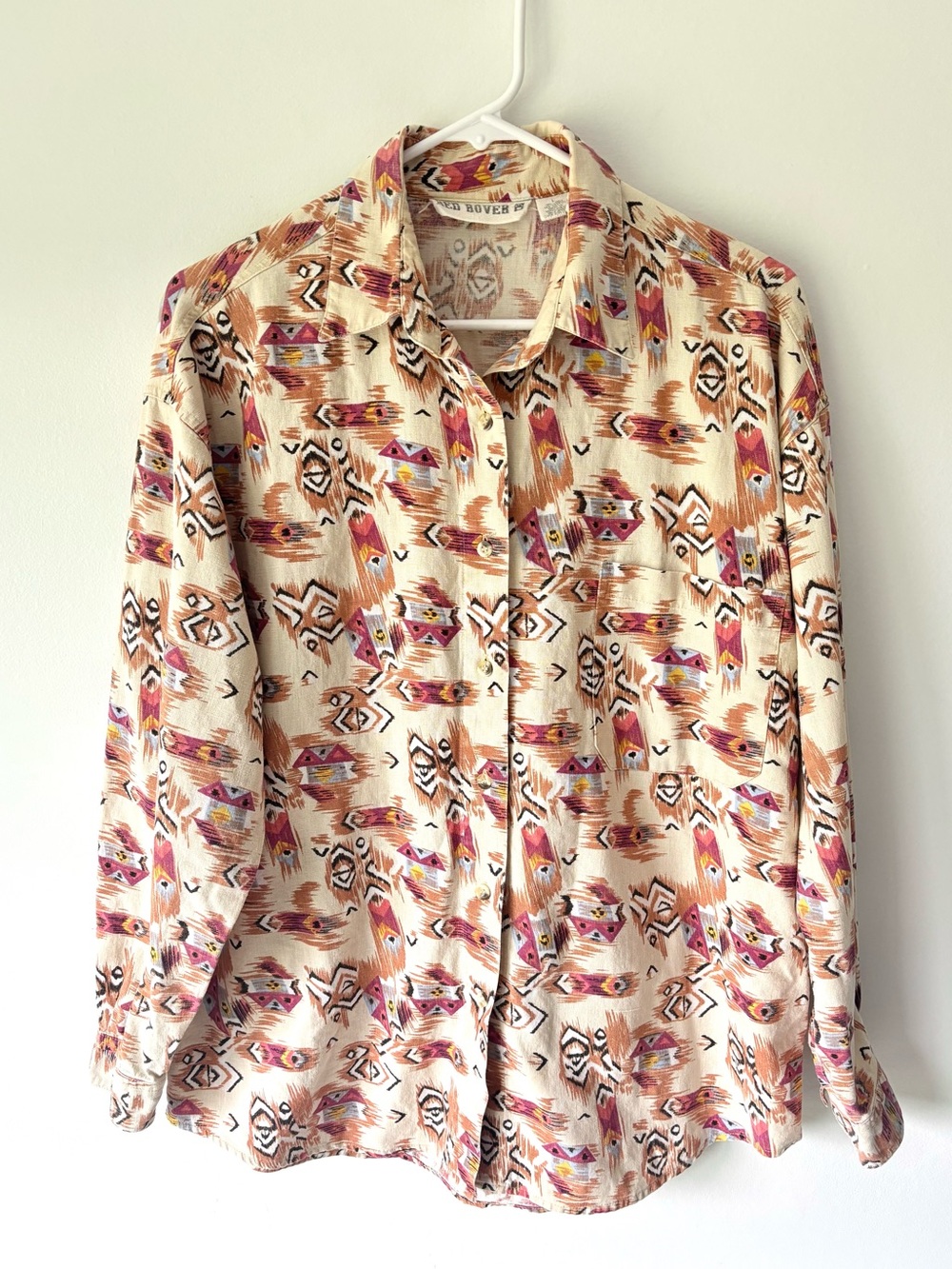 Vintage Red Rover Long Sleeve Button Down Shirt Southwestern Aztec Print